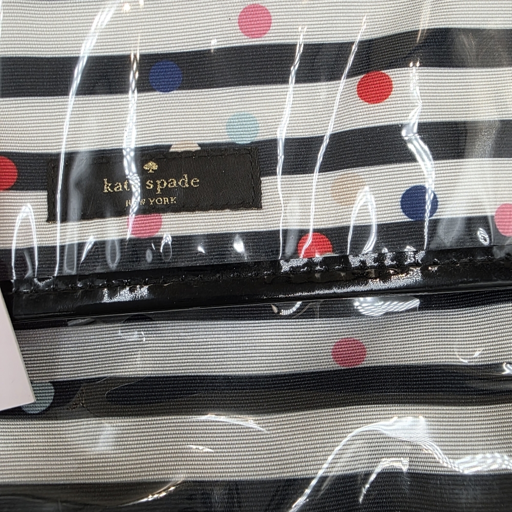 NWT Kate Spade Polka Dot and Stripe Cosmetic Bag And Earrings - Picture 3 of 4
